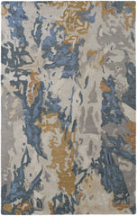 10' X 14' Gray Blue And Gold Wool Abstract Tufted Handmade Stain Resistant Area Rug