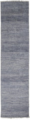 10' Blue And Gray Wool Striped Hand Knotted Runner Rug