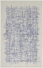 10' X 14' Ivory And Blue Wool Plaid Tufted Handmade Stain Resistant Area Rug