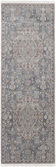 12' Blue And Ivory Floral Power Loom Runner Rug