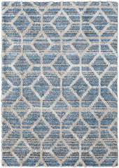 10' X 14' Blue And Ivory Geometric Power Loom Stain Resistant Area Rug