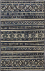 10' X 13' Blue Tan And Black Geometric Power Loom Distressed Stain Resistant Area Rug