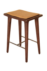 24" Brown Solid Wood and Leather Backless Counter Height Bar Chair