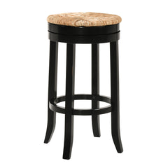 30" Natural And Black Swivel Backless Bar Height Chair With Footrest