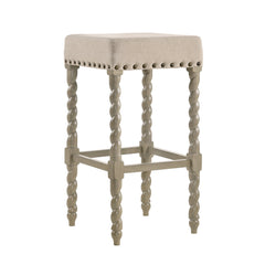 30" Cream And Gray Backless Bar Height Chair With Footrest