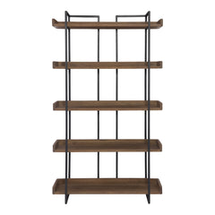 75" Light Brown Solid Wood and Metal Five Tier Industrial Bookcase