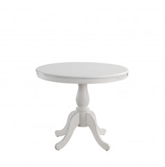 30" White Round Turned Pedestal Base Wood Dining Table