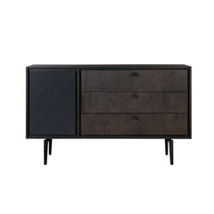 63" Dark Gray Finish Solid Wood and Metal Three Drawer Standard Dresser