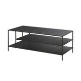 46" Black Steel Rectangular Coffee Table With Two Shelves