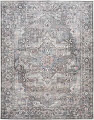 9' X 12' Gray Floral Power Loom Distressed Washable Area Rug