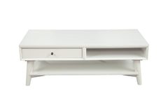 48" White Rectangular Coffee Table With Drawer