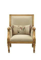 33" X 32" X 41" Fabric Antique Gold Upholstery Wood Legtrim Accent Chair Pillow