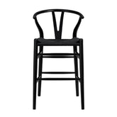 20.08" X 20.87" X 38.19" Black Solid Beech Wood Counter Stool With Black Rush Seat