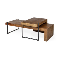 S2 Solid Wood Black Metal Nesting Coffee Tables