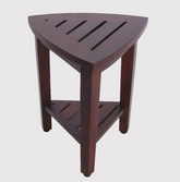 Compact Teak Corner Shower Outdoor Bench With Shelf In Brown Finish