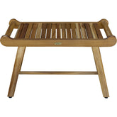 Rectangular Teak Shower Bench With Handles In Natural Finish