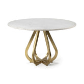 48" Marble Top With Gold Metal Base Dining Table