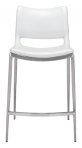 Set Of Two 37" White And Silver Steel Low Back Counter Height Bar Chairs With Footrest