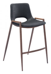 Set Of Two 36" Black And Brown Steel Low Back Counter Height Bar Chairs With Footrest