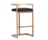 35" Black Velvet And Rosegold Low Back Bar Height Chair With Footrest
