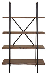79" Brown and Black Acacia Live Edge Vertical Step Open Back Bookcase