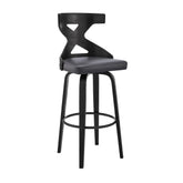40" Gray Faux Leather And Iron Swivel Counter Height Bar Chair