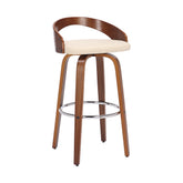 31" Cream Faux Leather And Solid Wood Swivel Low Back Counter Height Bar Chair