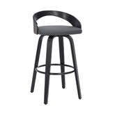 35" Gray Faux Leather And Iron Swivel Low Back Bar Height Chair
