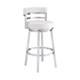 35" White And Silver Faux Leather And Iron Swivel Low Back Counter Height Bar Chair With Footrest