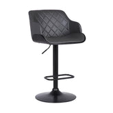 44" Gray Faux Leather And Iron Swivel Adjustable Height Bar Chair