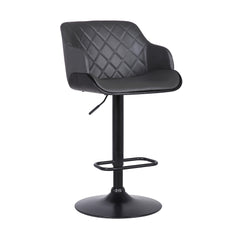 44" Gray Faux Leather And Iron Swivel Adjustable Height Bar Chair