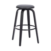 29" Gray And Black Solid Wood Swivel Backless Bar Height Chair With Footrest
