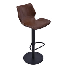43" Vintage Coffee Faux Leather And Iron Swivel Adjustable Height Bar Chair