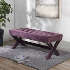 45" Plum And Purple Upholstered Velvet Bench