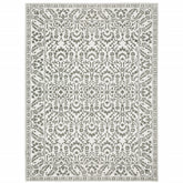 10' X 13' Grey And White Floral Power Loom Stain Resistant Area Rug