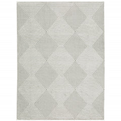 10' X 13' Grey And White Geometric Power Loom Stain Resistant Area Rug