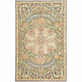 10' X 13' Blue Green Clay And Gold Oriental Tufted Handmade Stain Resistant Area Rug