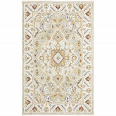10' X 13' Ivory Beige Gold And Muted Grey Oriental Tufted Handmade Stain Resistant Area Rug