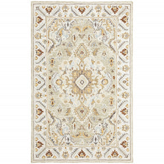 10' X 13' Ivory Beige Gold And Muted Grey Oriental Tufted Handmade Stain Resistant Area Rug