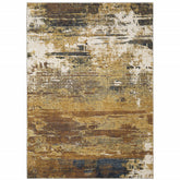 10' X 13' Gold Brown Rust Grey Blue And Beige Abstract Power Loom Stain Resistant Area Rug