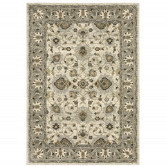 10' X 13' Beige Grey Brown And Charcoal Oriental Power Loom Stain Resistant Area Rug