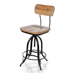 46" Natural Steel Swivel Low Back Adjustable Height Bar Chair With Footrest
