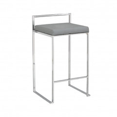 35" Gray Faux Leather And Steel Low Back Bar Height Chair With Footrest