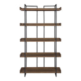 75" Light Brown Solid Wood and Metal Five Tier Industrial Bookcase