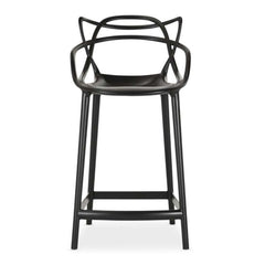 43" Black Abstract Mod Low Back Bar Height Chair With Footrest