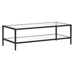 54" Black Glass Rectangular Coffee Table With Shelf