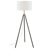 67" Black Tripod Floor Lamp With White Frosted Glass Drum Shade