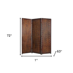 1" X 63" X 72" Brown Wood 3 Panel  Screen