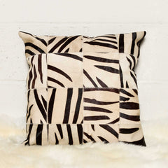 18" X 18" X 5" Zebra Black On White Patchwork Cowhide  Pillow