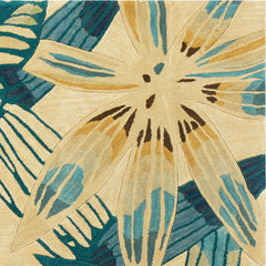 9' x 12' Ivory and Blue Wool Tropical Botanical Handmade Area Rug